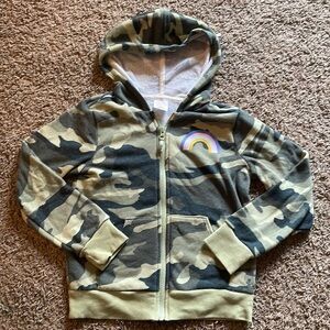 Wonder Nation Long Sleeve Green Camo Zip Up Hoodie RainBow Detail